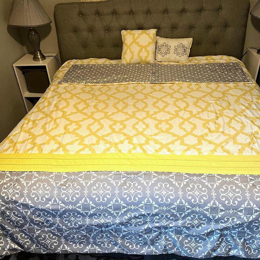 Queen Comforter Bedding Set Gray Yellow Medallion Better Homes Gardens 5 Pc